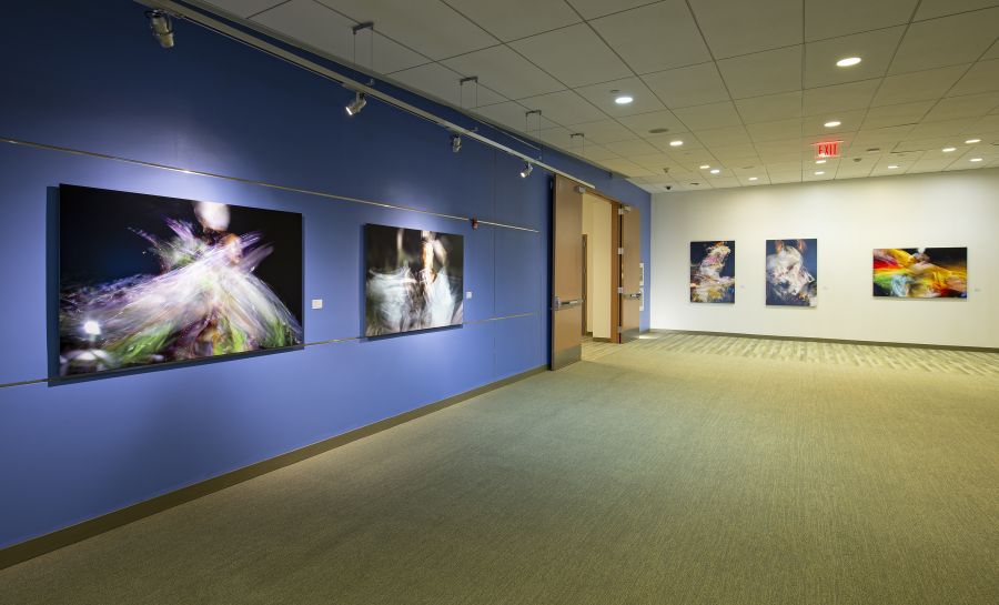 Installation photo of Kim Weston's exhibition, "Sweet Grass: Dancing with My Ancestors"