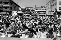 Spectators watching body building competition