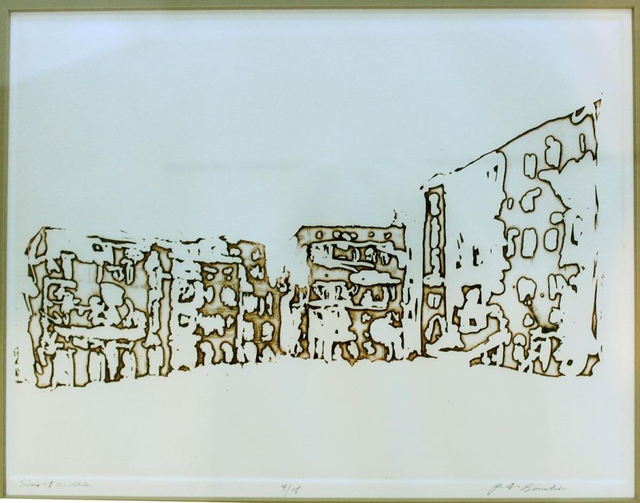 Peter Bonadies, Cityscape is Sienna, Facade Memories, Intaglio Print