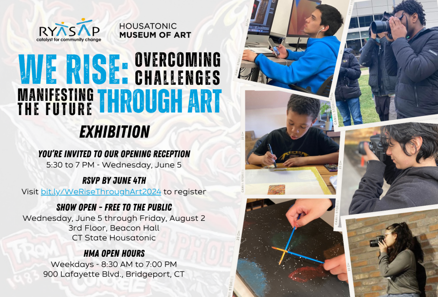 Postcard for Opening Reception for We Rise: Overcoming Challenges, Manifesting the Future through Art