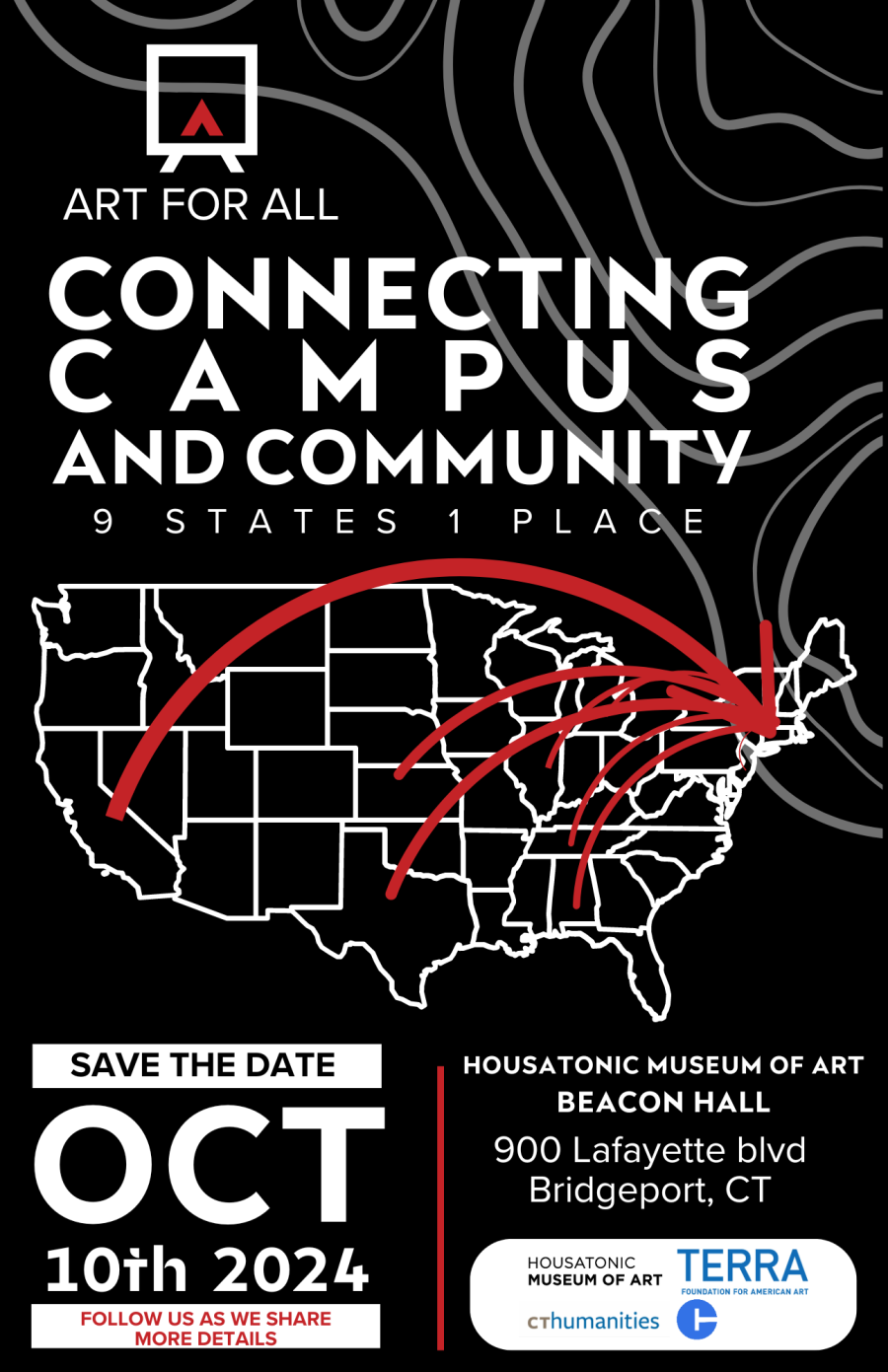 Map of U.S. with arrows pointing toward Bridgeport